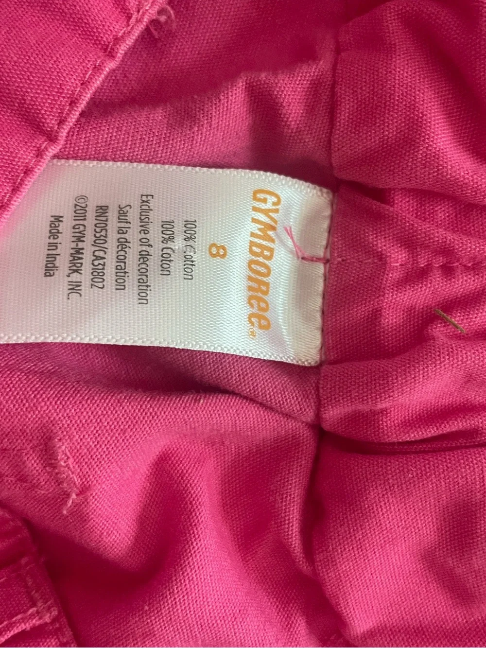 Girls' Pink Pull-On Cotton Pants Size 8